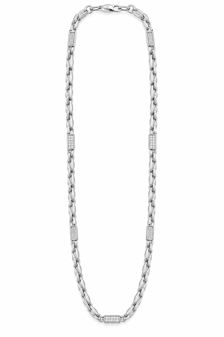 925 Sterling Silver Men's Textured Link Chain - 25 cm - White Background
