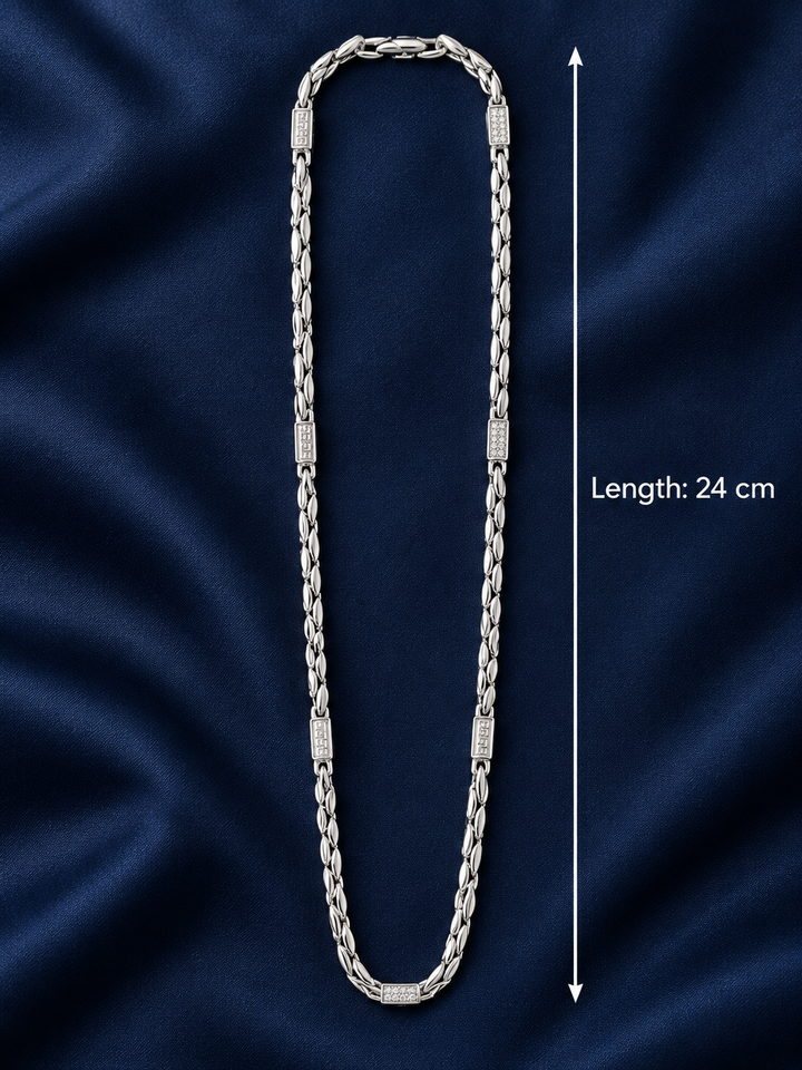 925 Sterling Silver Men's Textured Link Chain - 25 cm - Navy Blue Background / Dimensions