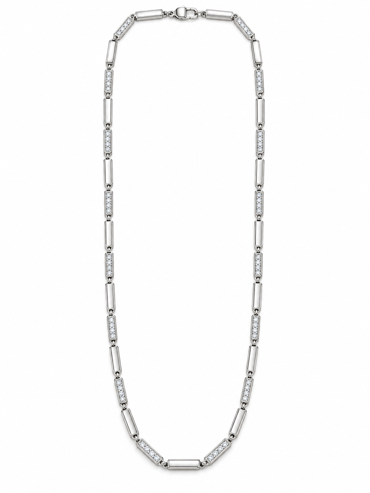925 Sterling Silver Men's Sleek Bar Link Chain - 26 cm - White Background