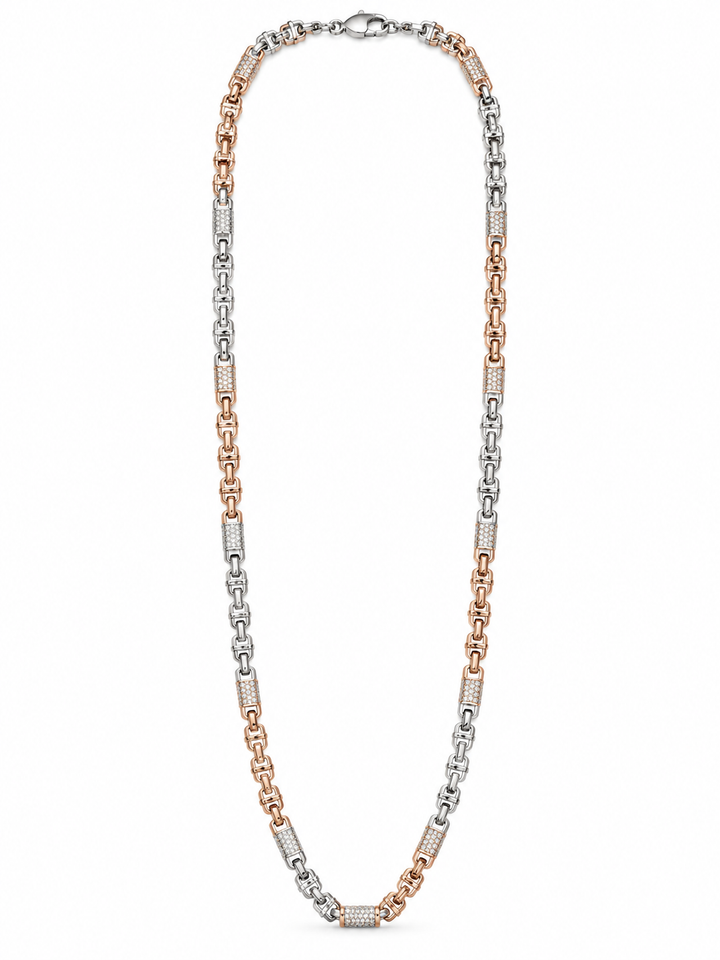 925 Sterling Silver Men's Two-Tone Link Chain - 27 cm - White Background