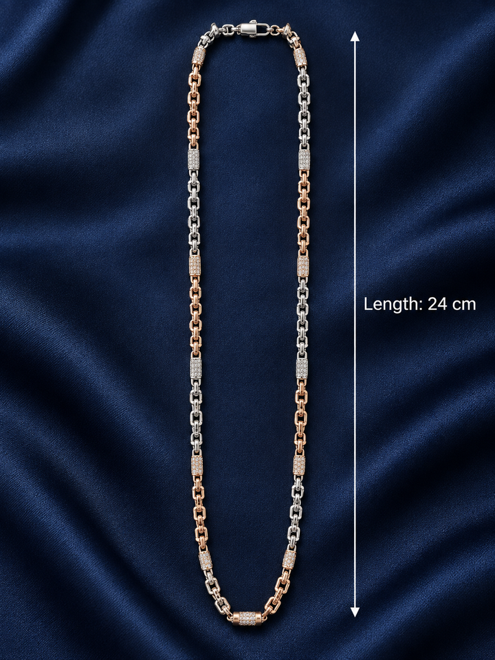 925 Sterling Silver Men's Two-Tone Link Chain - 27 cm - Navy Blue Background / Dimensions