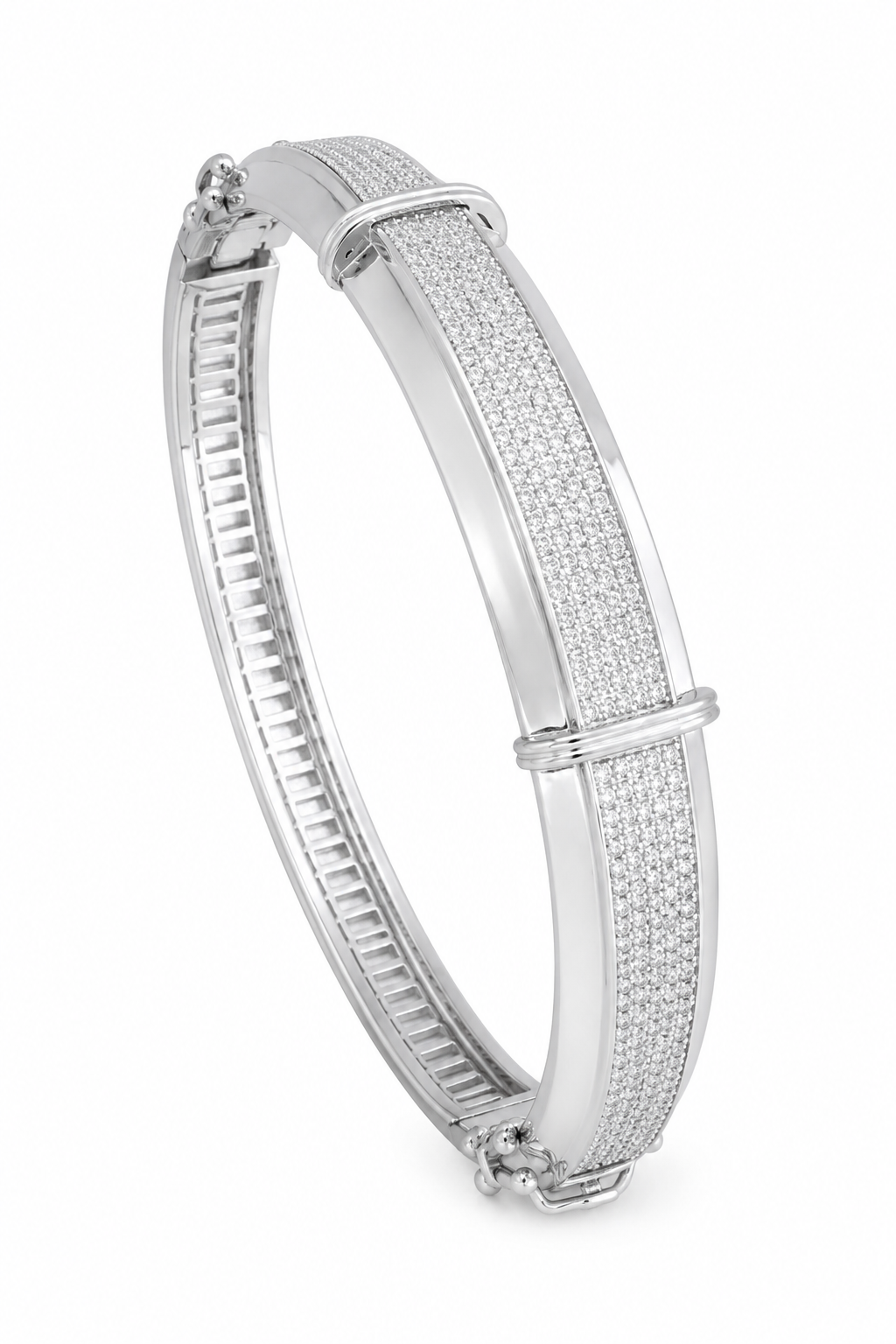 925 Sterling Silver Men's CZ Pave Openable Kada - Image 1