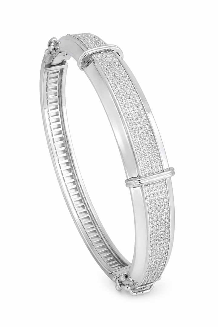 925 Sterling Silver Men's CZ Pave Openable Kada - Image 1