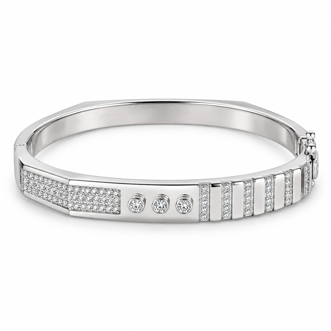925 Sterling Silver Men's CZ Bar Openable Kada - Image 1