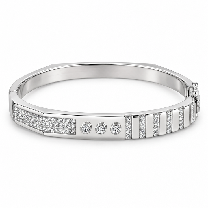 925 Sterling Silver Men's CZ Bar Openable Kada - Image 1