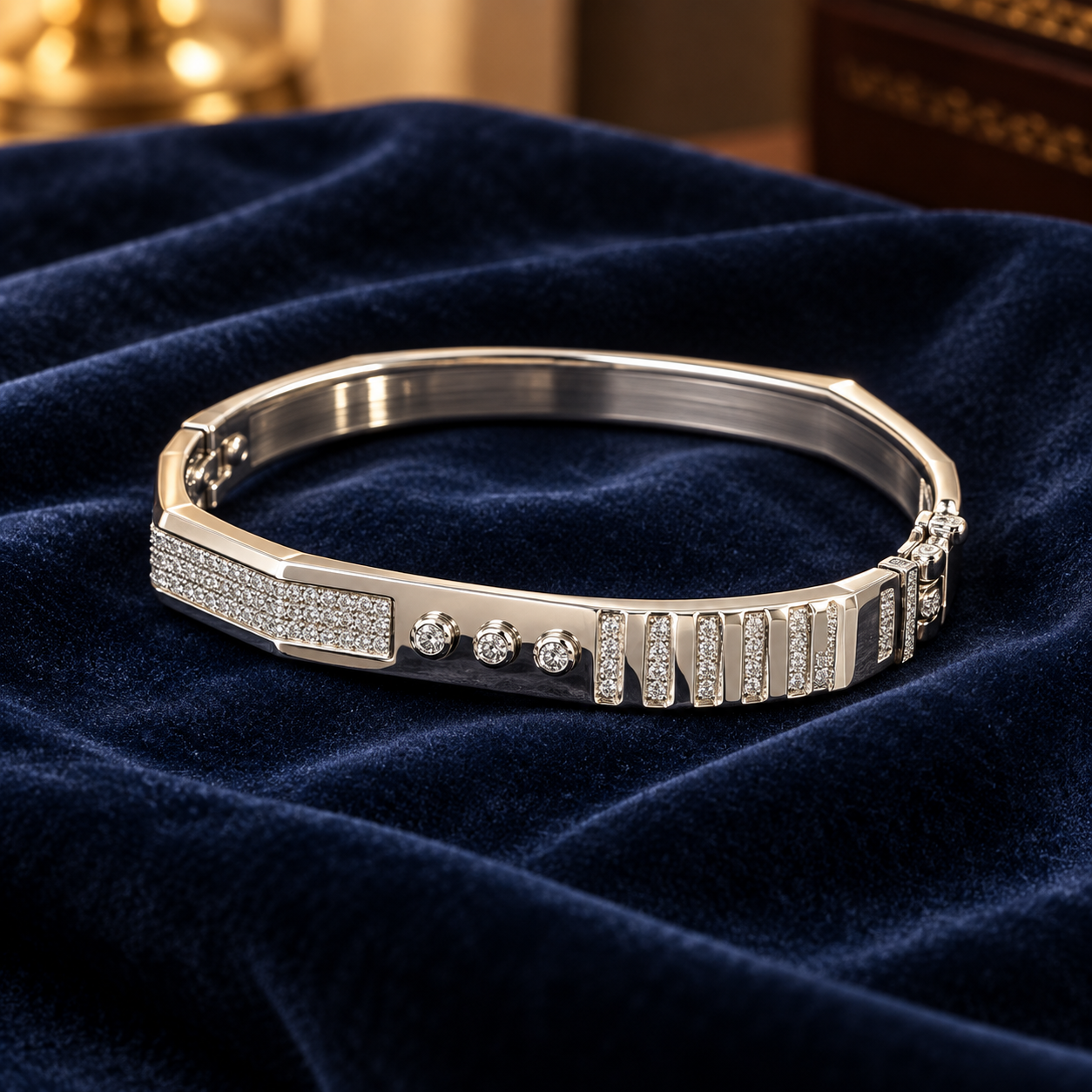 925 Sterling Silver Men's CZ Bar Openable Kada - Image 2