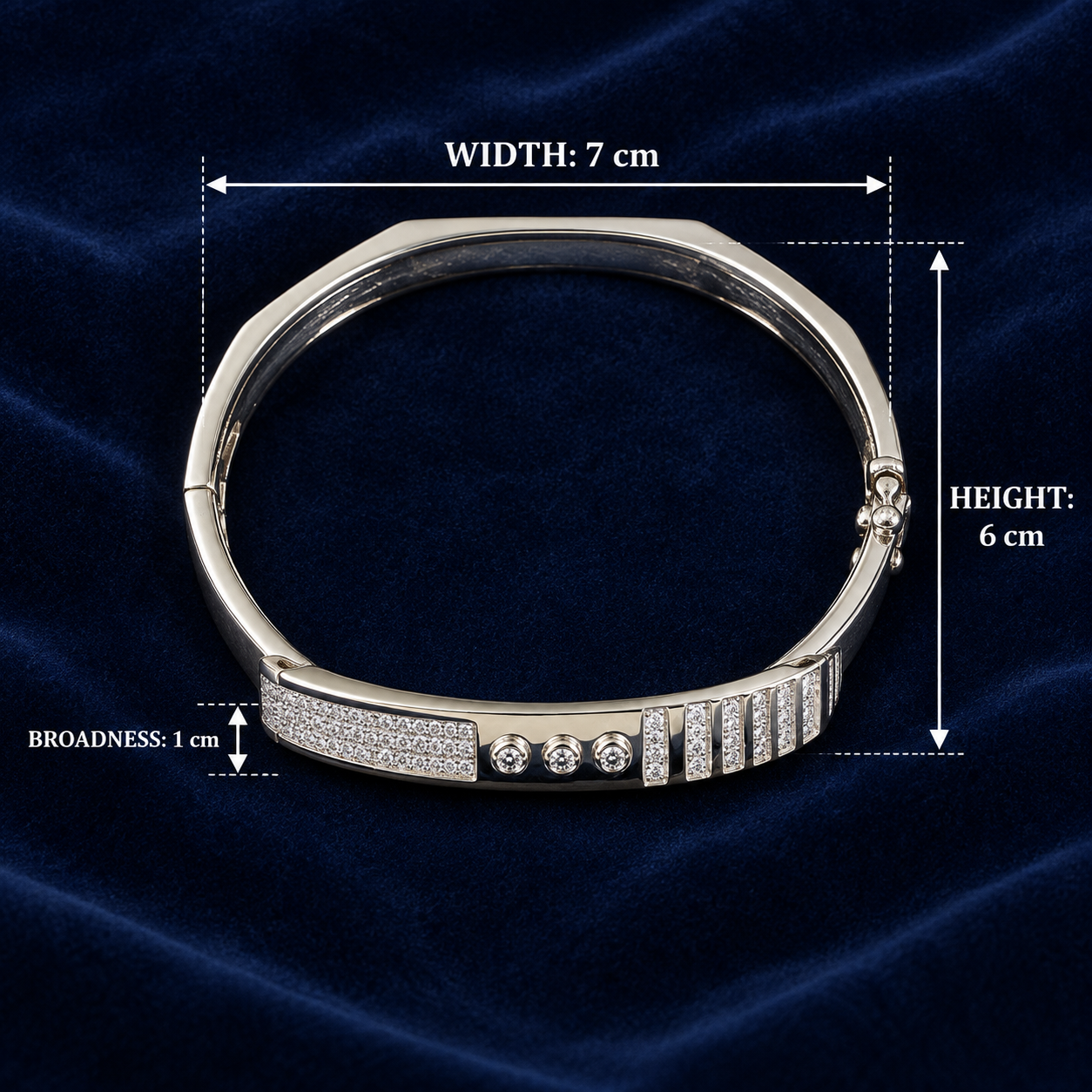 925 Sterling Silver Men's CZ Bar Openable Kada - Image 3
