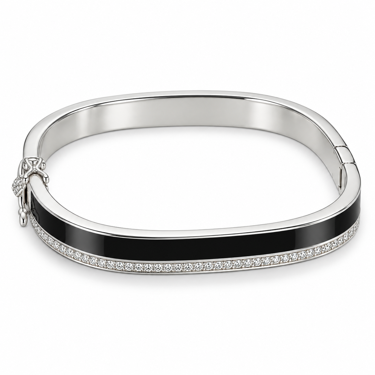 925 Sterling Silver Men's Black Enamel Openable Kada - Image 1