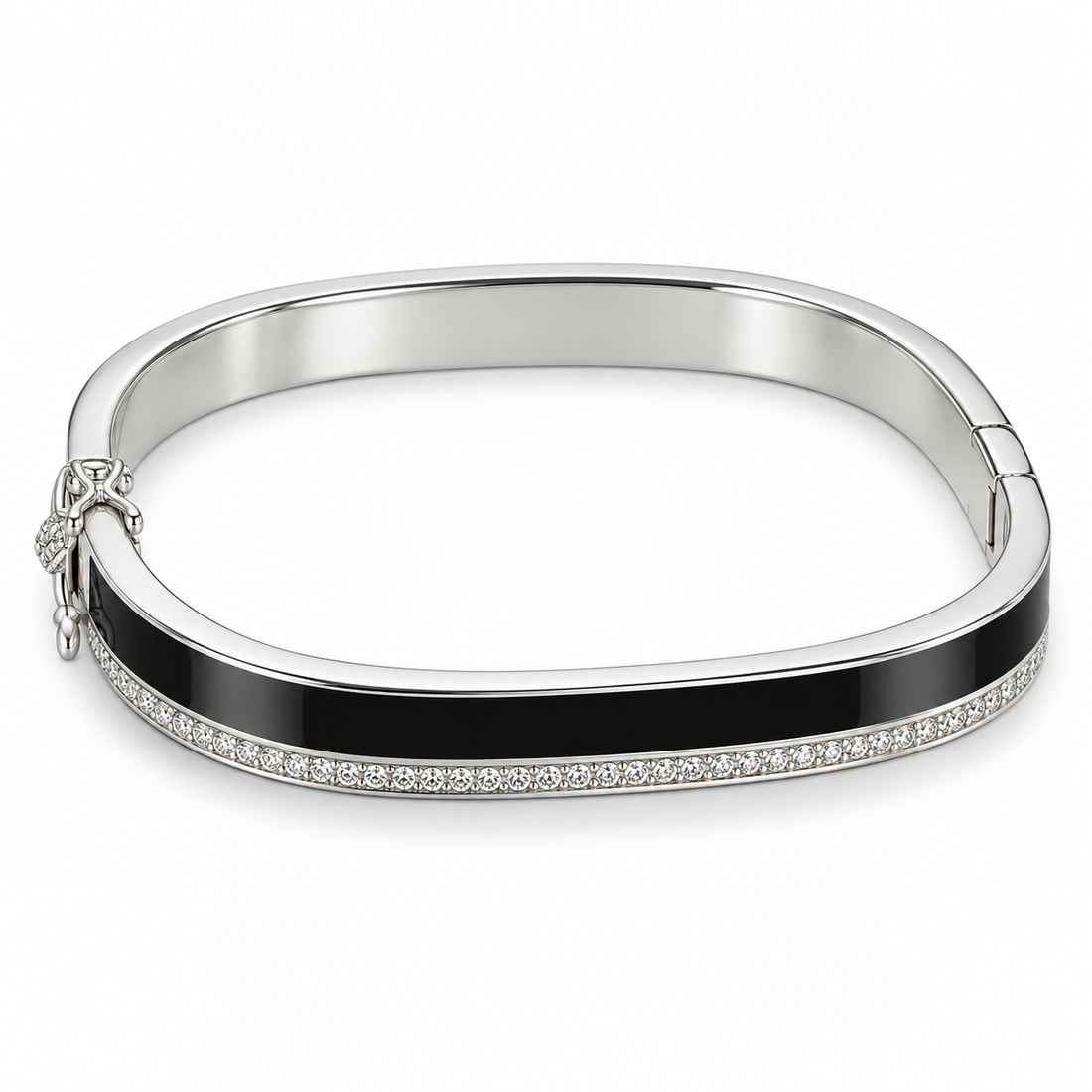 925 Sterling Silver Men's Black Enamel Openable Kada - Image 1