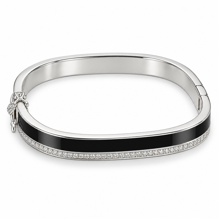 925 Sterling Silver Men's Black Enamel Openable Kada - Image 1
