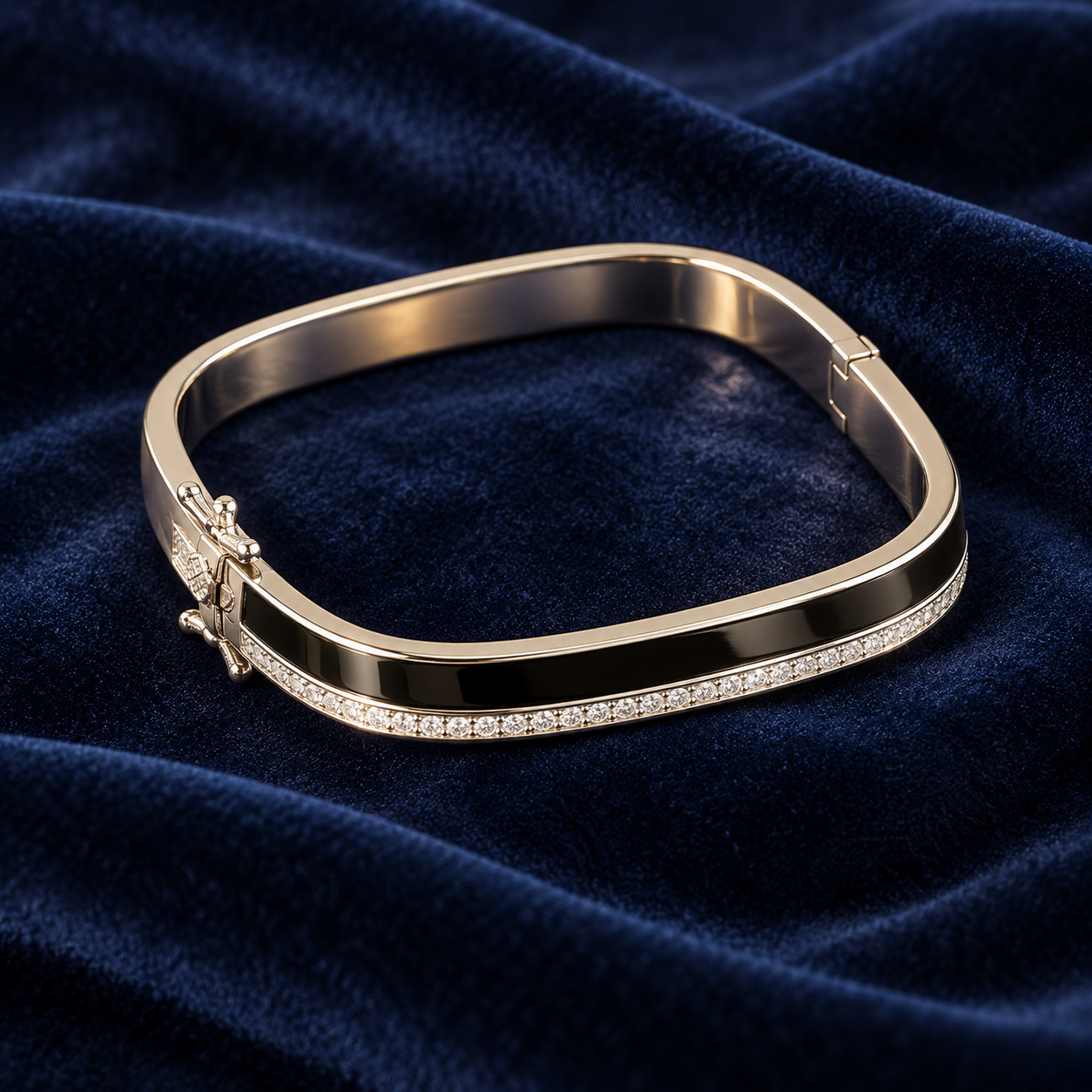 925 Sterling Silver Men's Black Enamel Openable Kada - Image 2