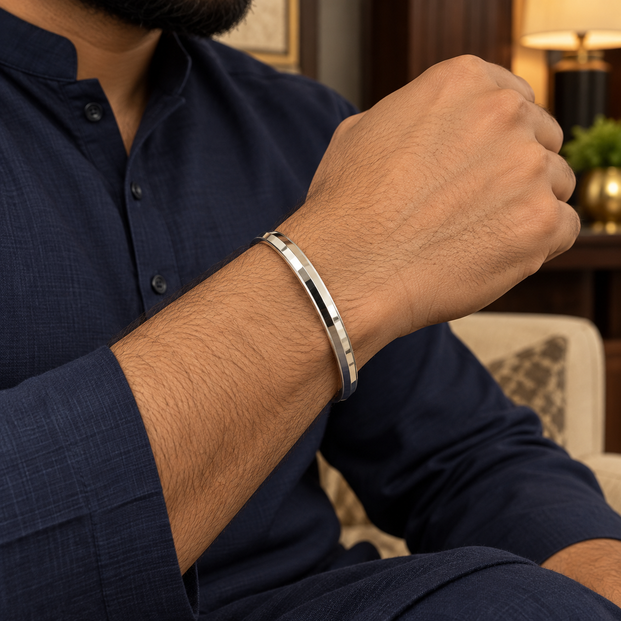 925 Sterling Silver Men's Plain Punjabi Kada - Size 2/8 - Image 4