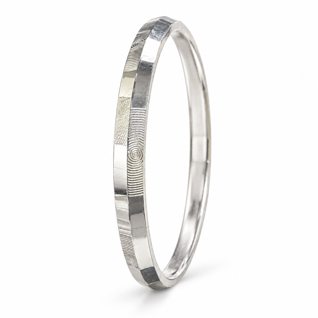 925 Sterling Silver Men's Textured Punjabi Kada - Size 2/8 - Image 1
