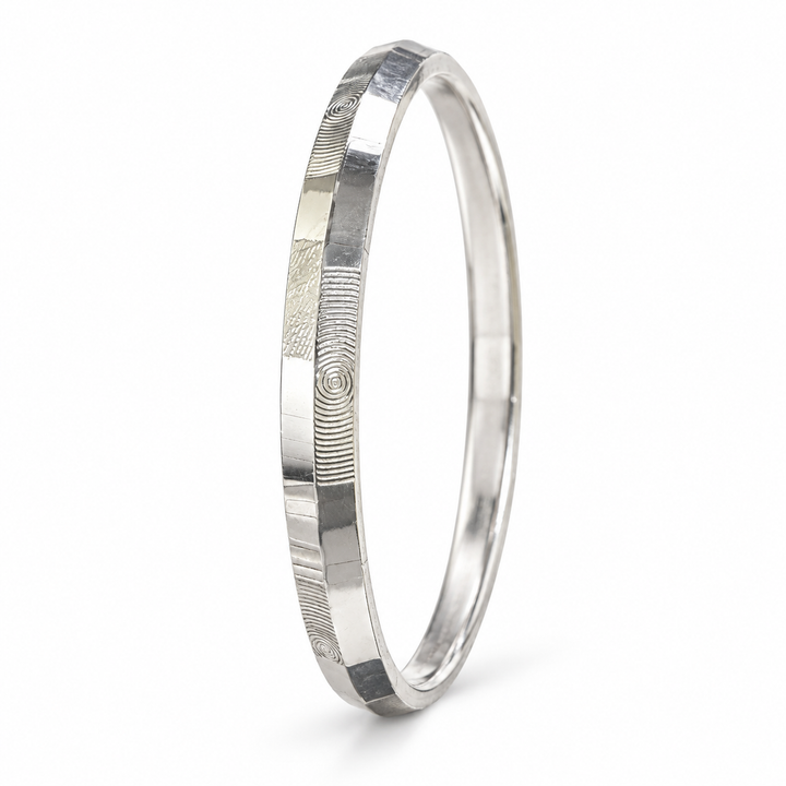 925 Sterling Silver Men's Textured Punjabi Kada - Size 2/8 - Image 1