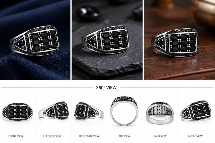 Turkish-Inspired 925 Sterling Silver Black Geometric Signet Ring for Men - alternate view 2