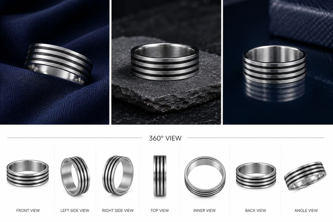 Turkish-Inspired 925 Sterling Silver Multi-Groove Band Ring for Men - alternate view 2