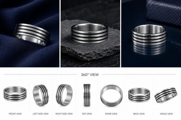 Turkish-Inspired 925 Sterling Silver Multi-Groove Band Ring for Men - alternate view 2