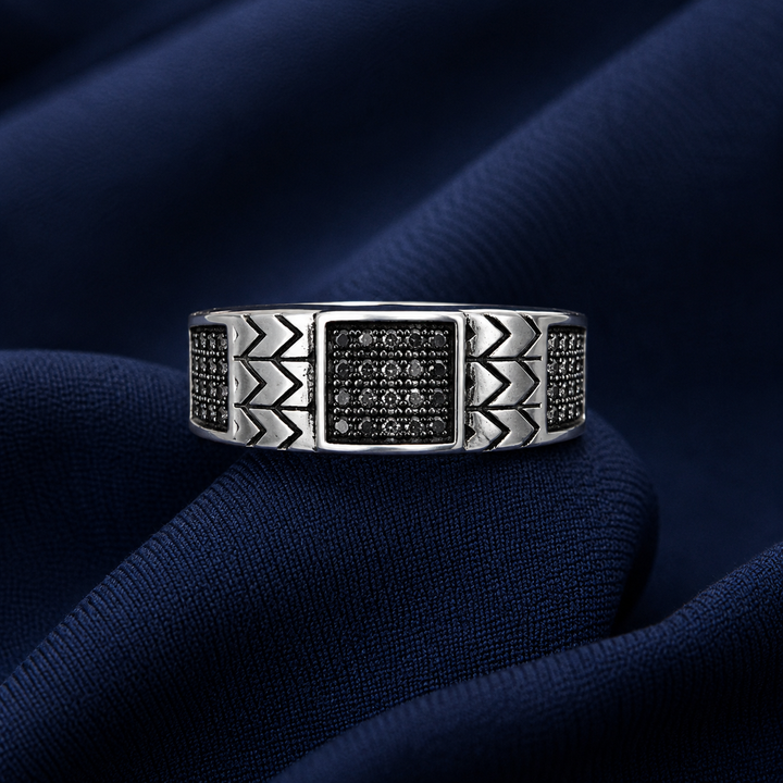 Turkish-Inspired 925 Sterling Silver Aztec Square Signet Ring for Men - front view