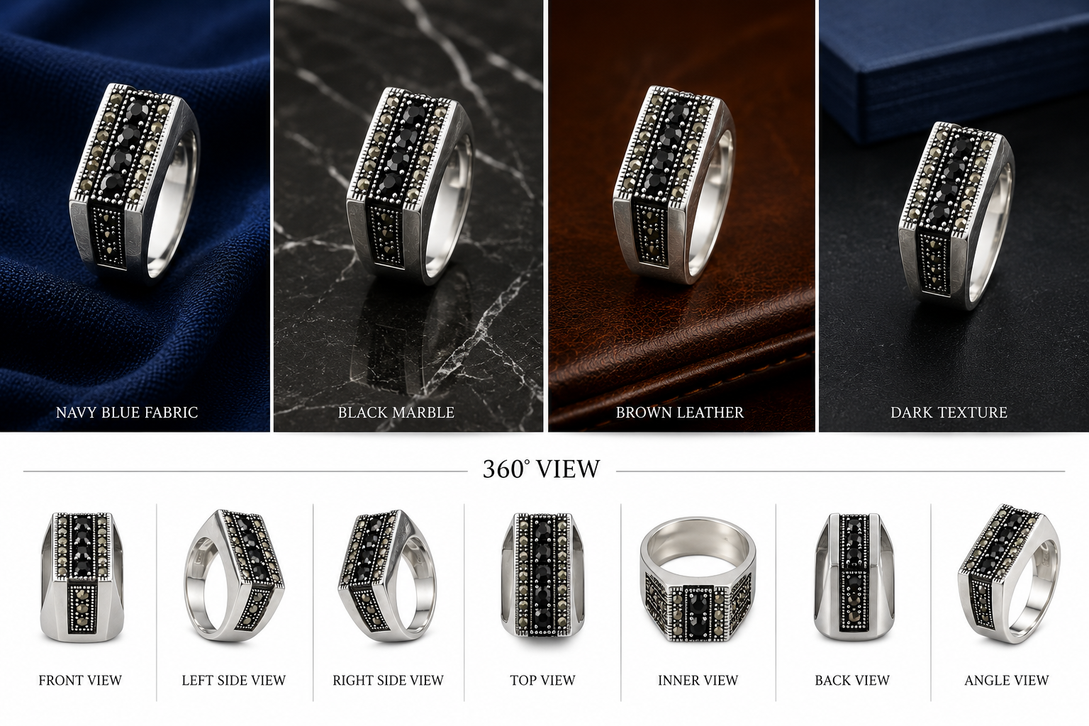 Turkish-Inspired 925 Sterling Silver Black Channel Statement Ring for Men - alternate view 2