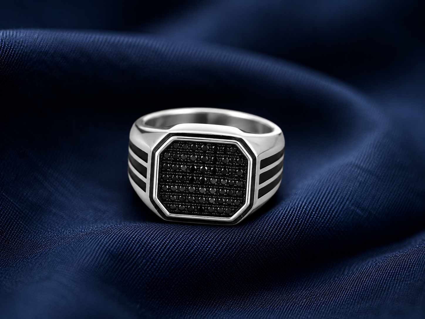 Turkish-Inspired 925 Sterling Silver Black Square Signet Ring for Men - front view