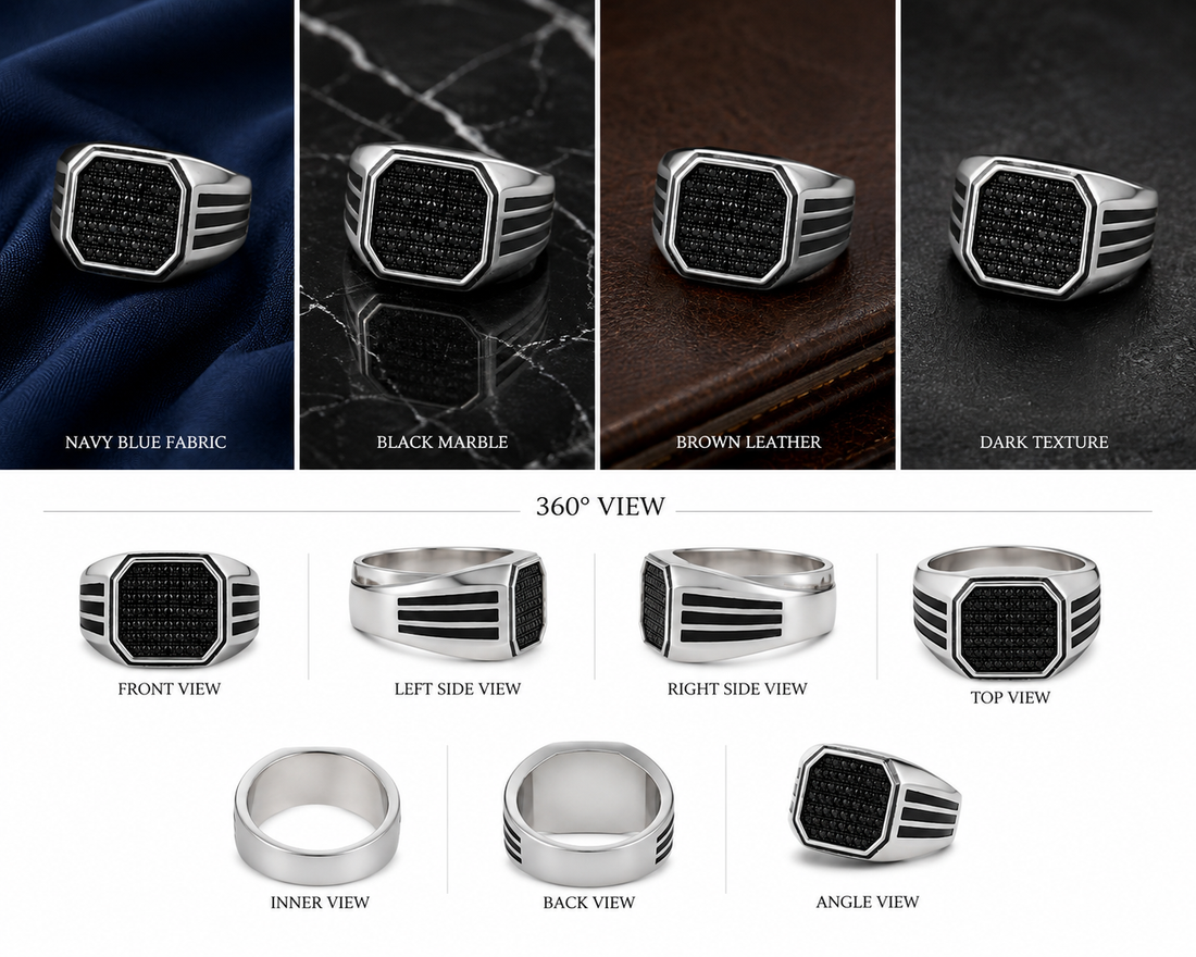 Turkish-Inspired 925 Sterling Silver Black Square Signet Ring for Men - alternate view 2