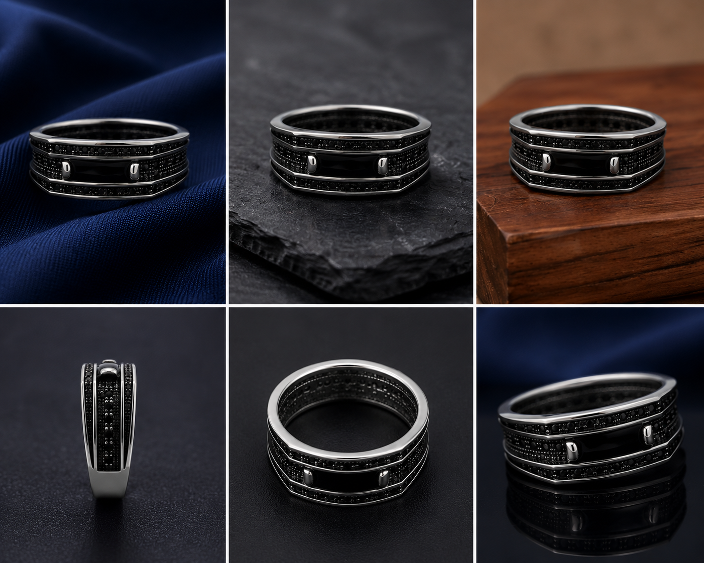 Turkish-Inspired 925 Sterling Silver Black Double-Channel Band Ring for Men - alternate view 2