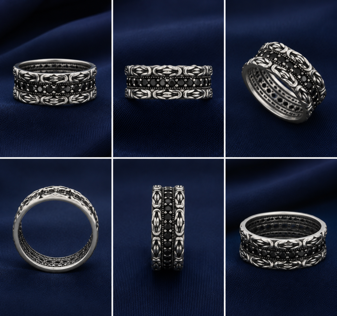 Turkish-Inspired 925 Sterling Silver Vintage Chain-Link Band Ring for Men - front view