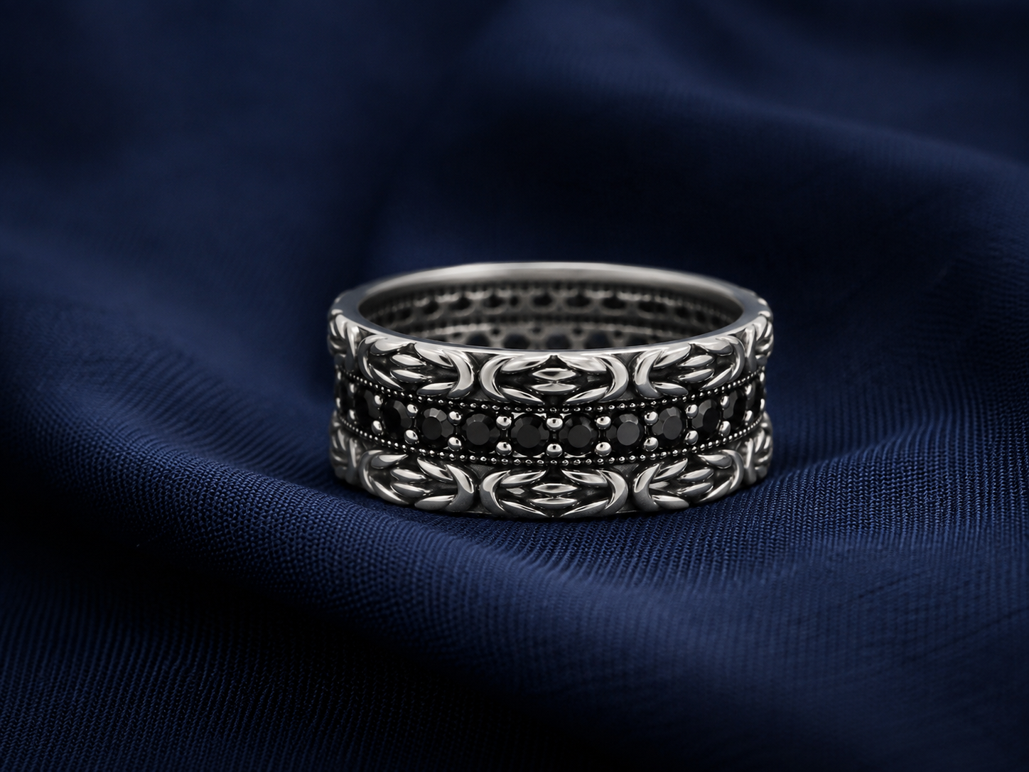Turkish-Inspired 925 Sterling Silver Vintage Chain-Link Band Ring for Men - alternate view 2