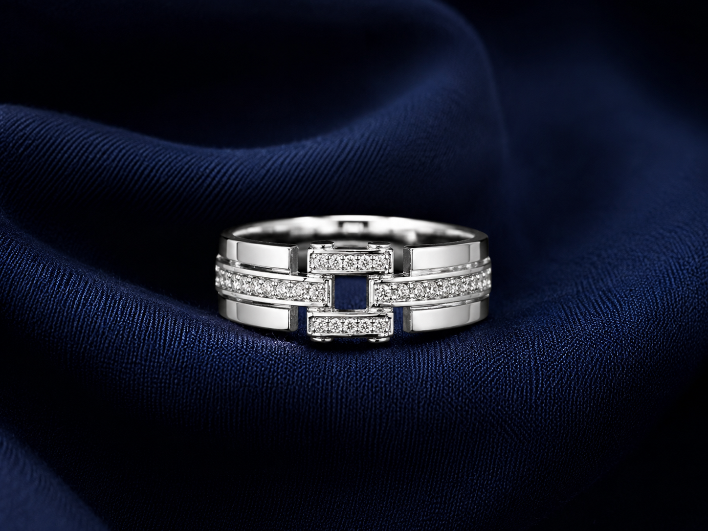 Premium 925 Sterling Silver Two-Tone Geometric Band Ring for Men - front view