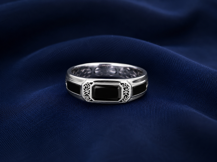 Premium 925 Sterling Silver Black Inlay Panel Band Ring for Men - alternate view 2