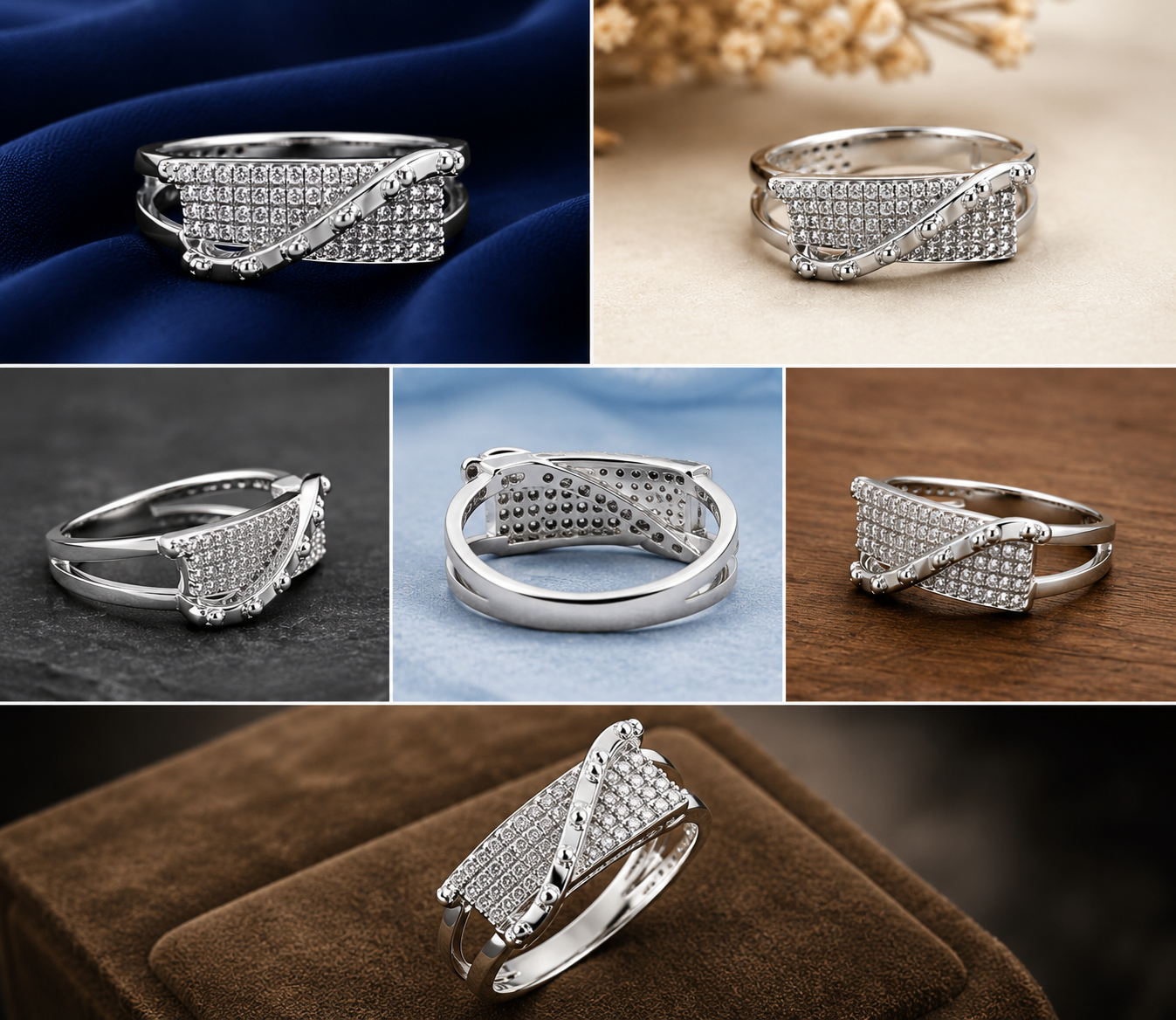 Premium 925 Sterling Silver Baguette Crossover Ring for Men - alternate view 2