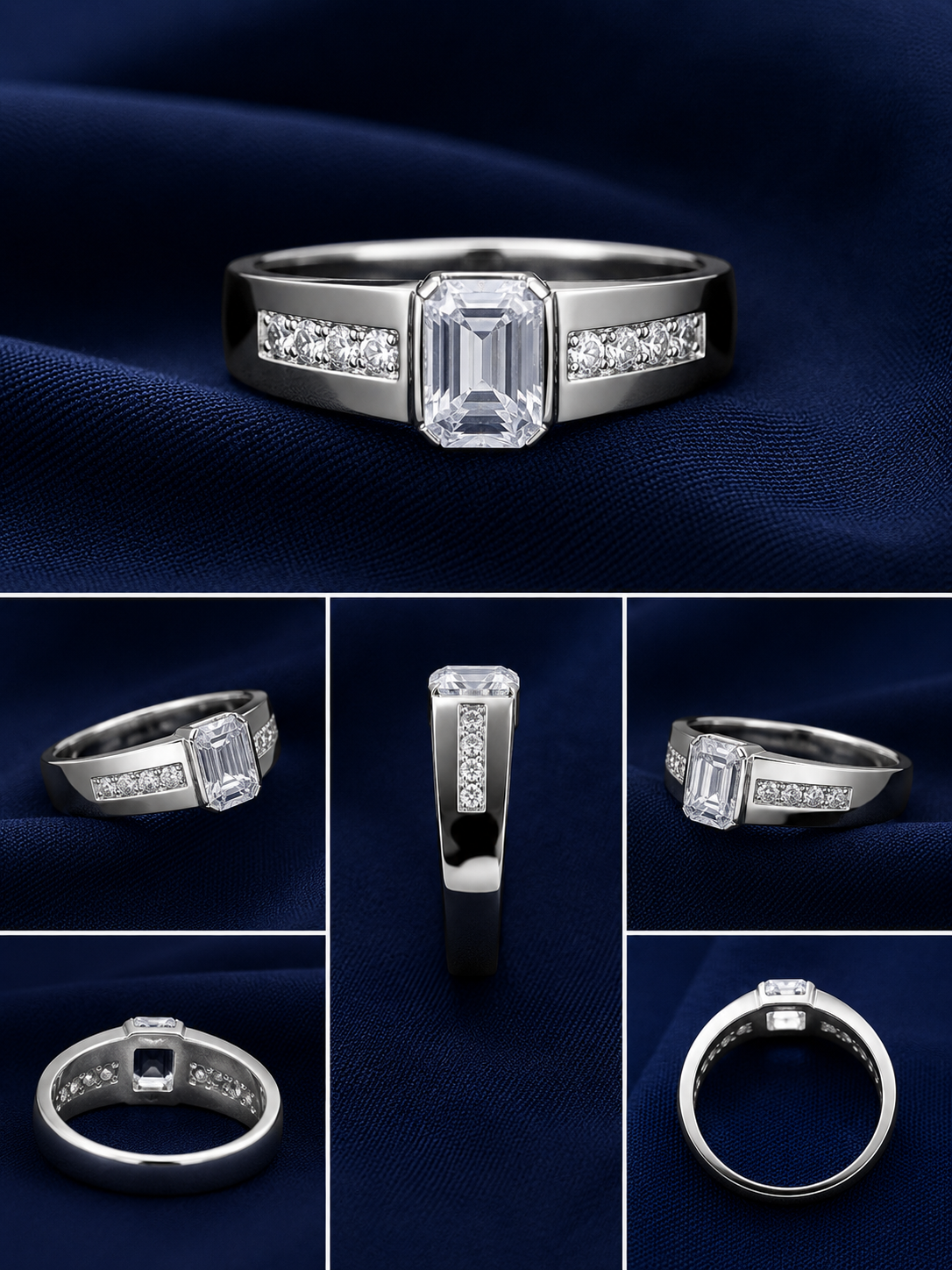 Premium 925 Sterling Silver Emerald-Cut Statement Ring for Men - front view