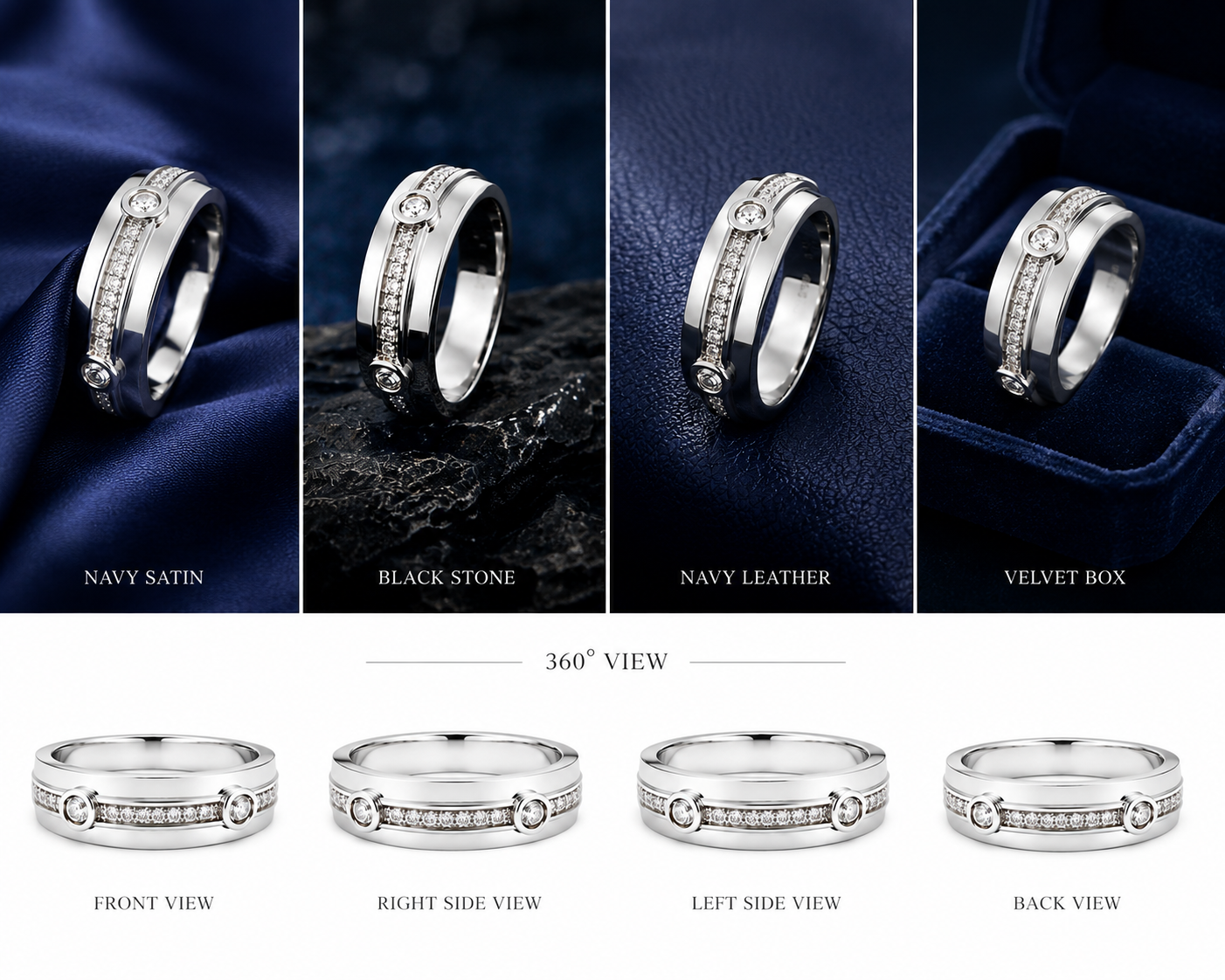 Premium 925 Sterling Silver Round Accent Channel Band Ring for Men - alternate view 2