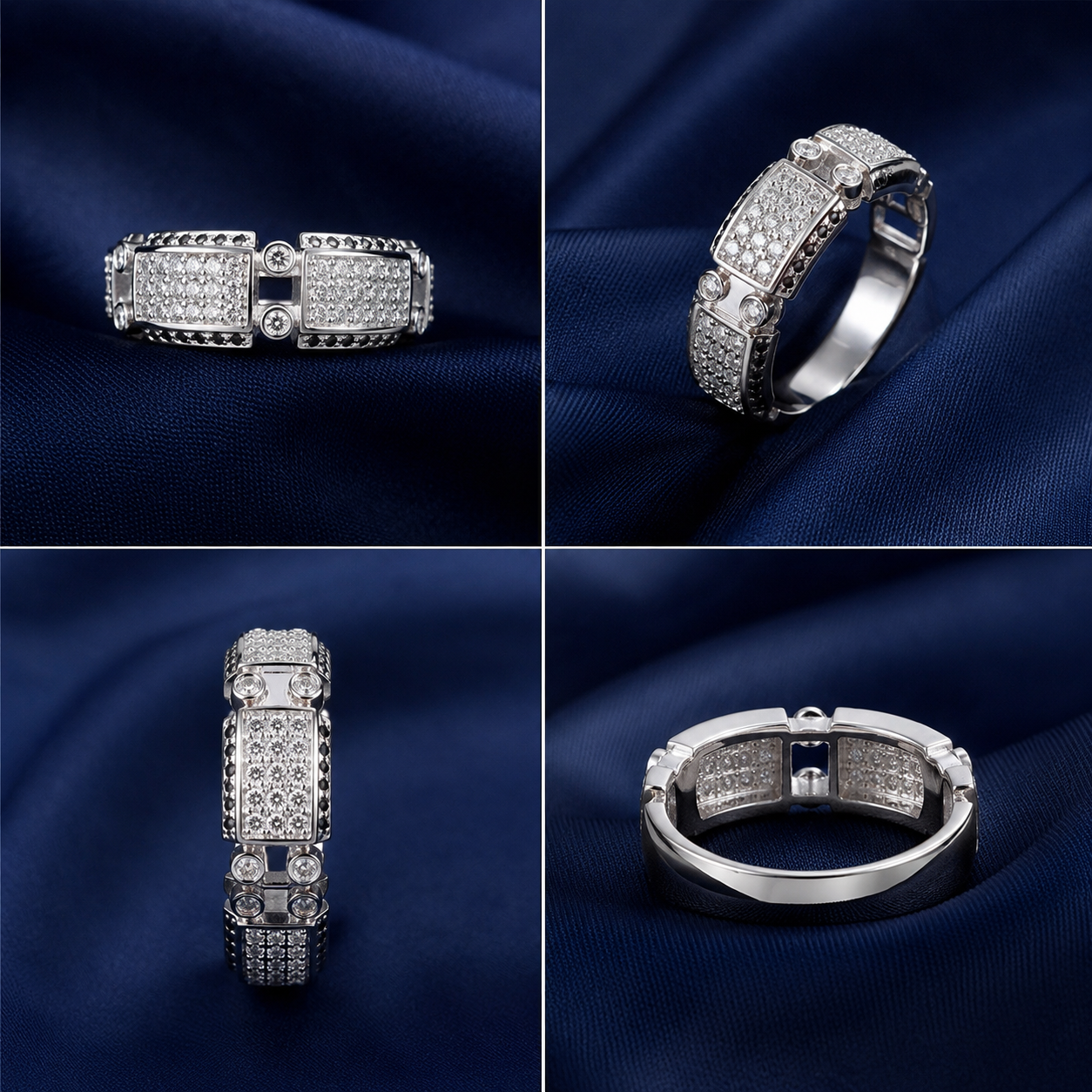 Premium 925 Sterling Silver Double-Baguette Link Band Ring for Men - front view