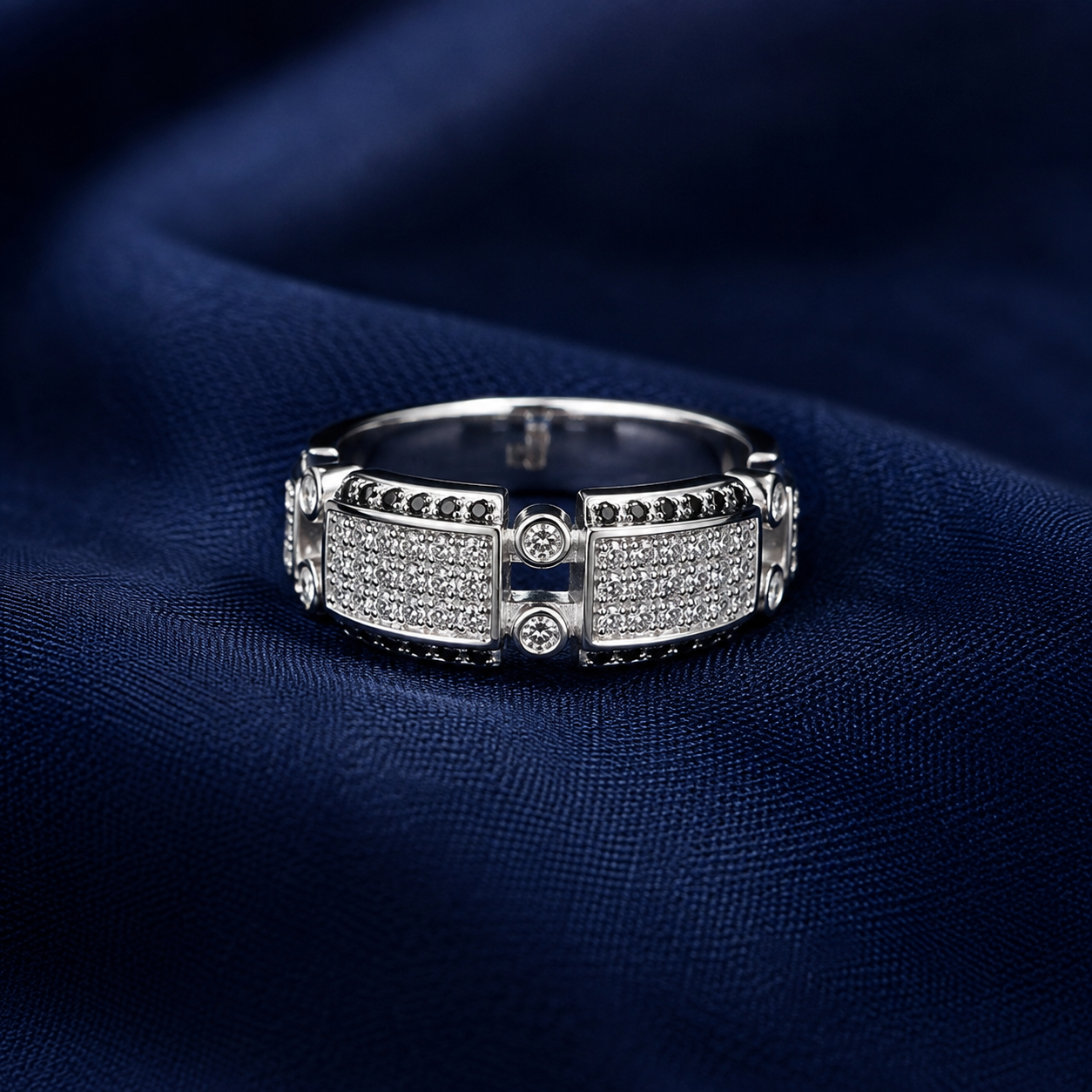 Premium 925 Sterling Silver Double-Baguette Link Band Ring for Men - alternate view 2