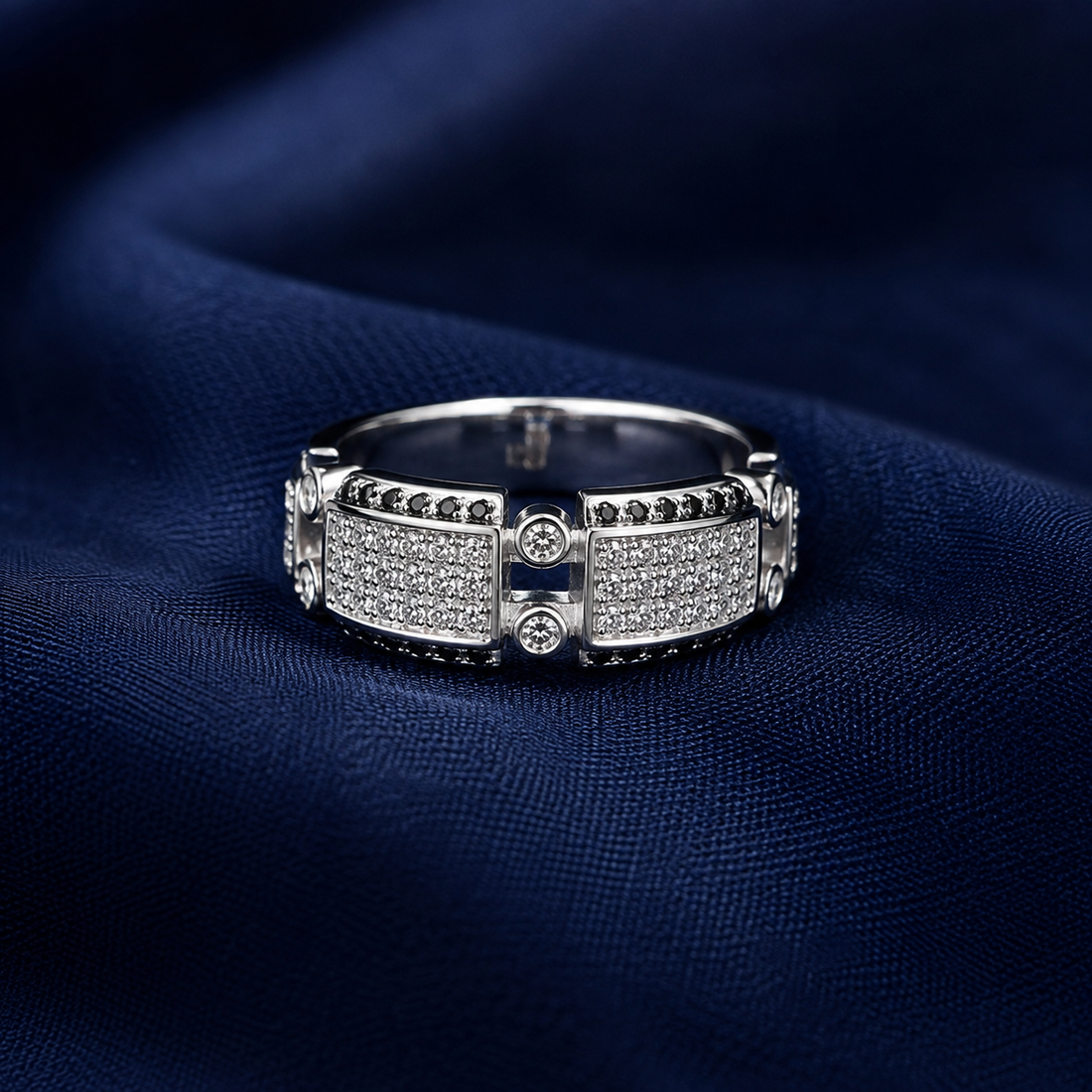 Premium 925 Sterling Silver Double-Baguette Link Band Ring for Men - alternate view 2