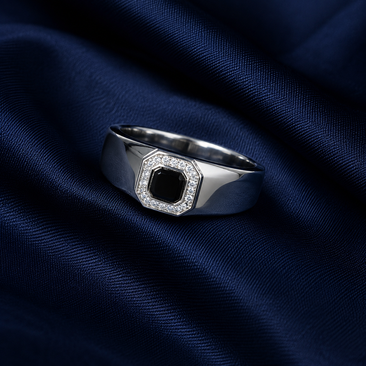 Premium 925 Sterling Silver Black Oval Signet Ring for Men - alternate view 2