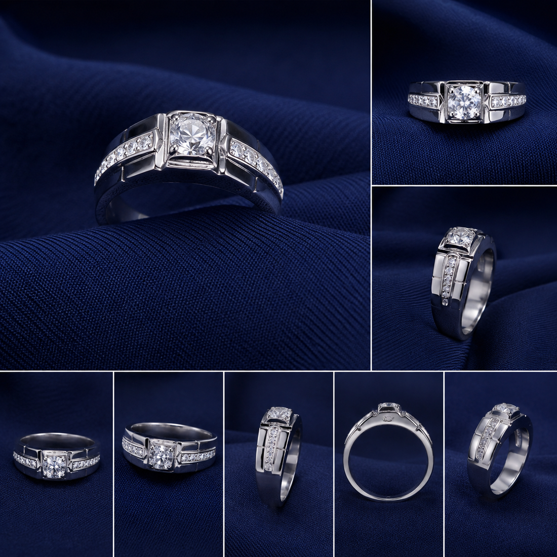 Premium 925 Sterling Silver Twin-Stone Statement Ring for Men - front view