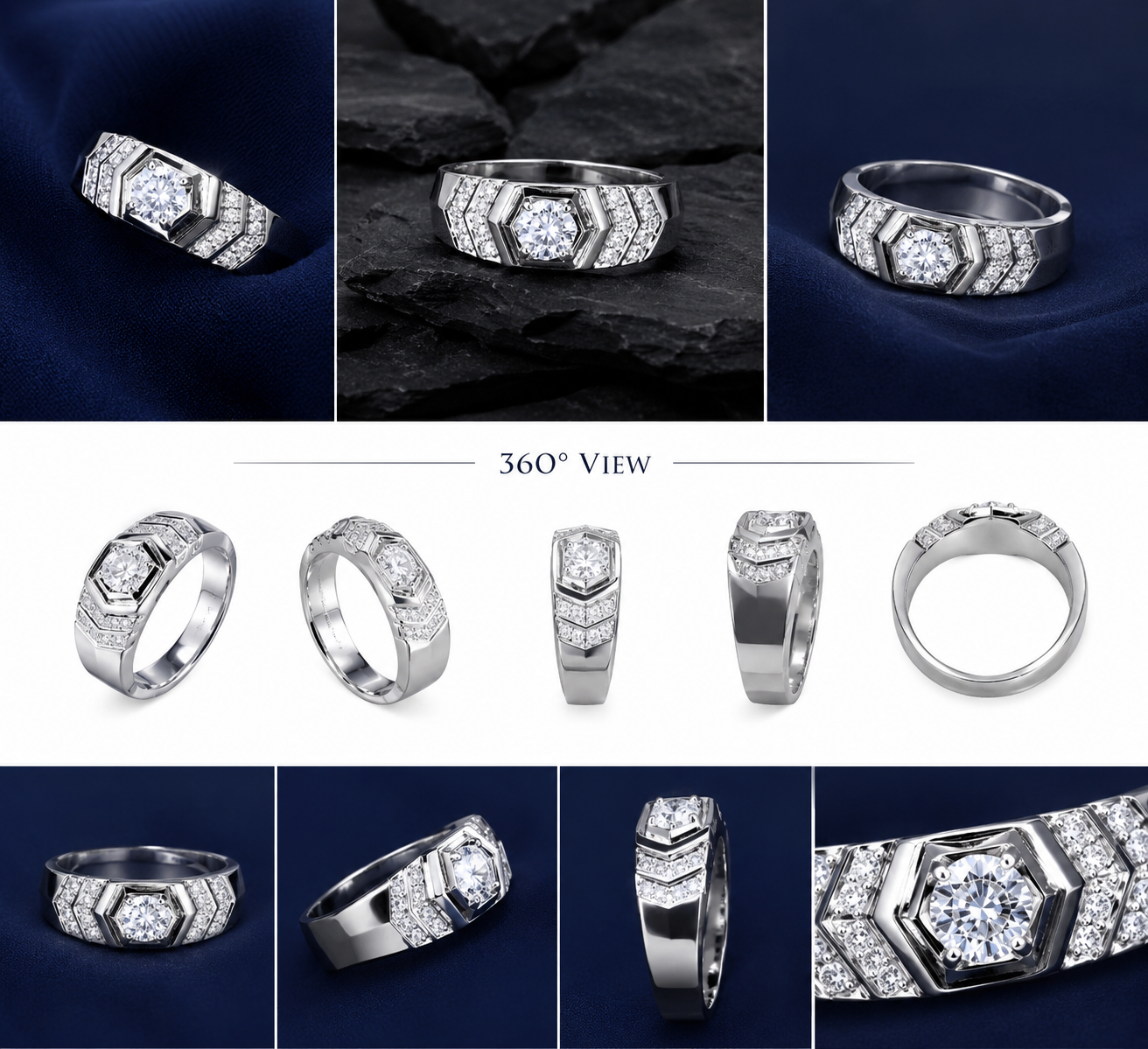 Premium 925 Sterling Silver Geometric Halo Signet Ring for Men - alternate view 2