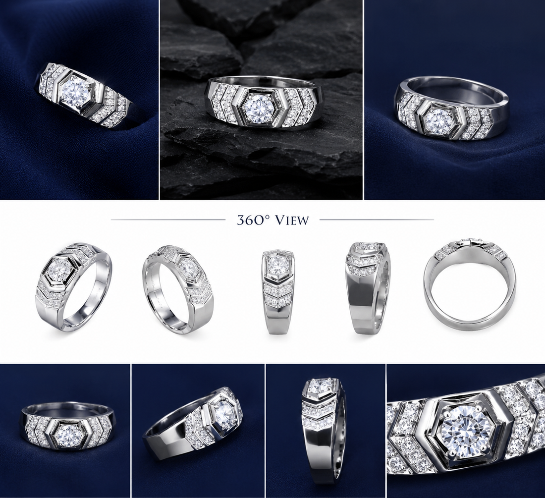 Premium 925 Sterling Silver Geometric Halo Signet Ring for Men - alternate view 2