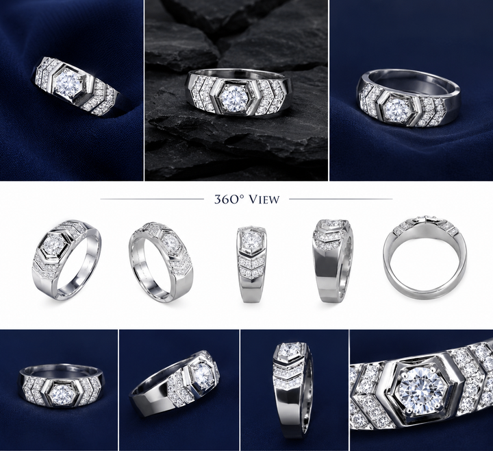 Premium 925 Sterling Silver Geometric Halo Signet Ring for Men - alternate view 2