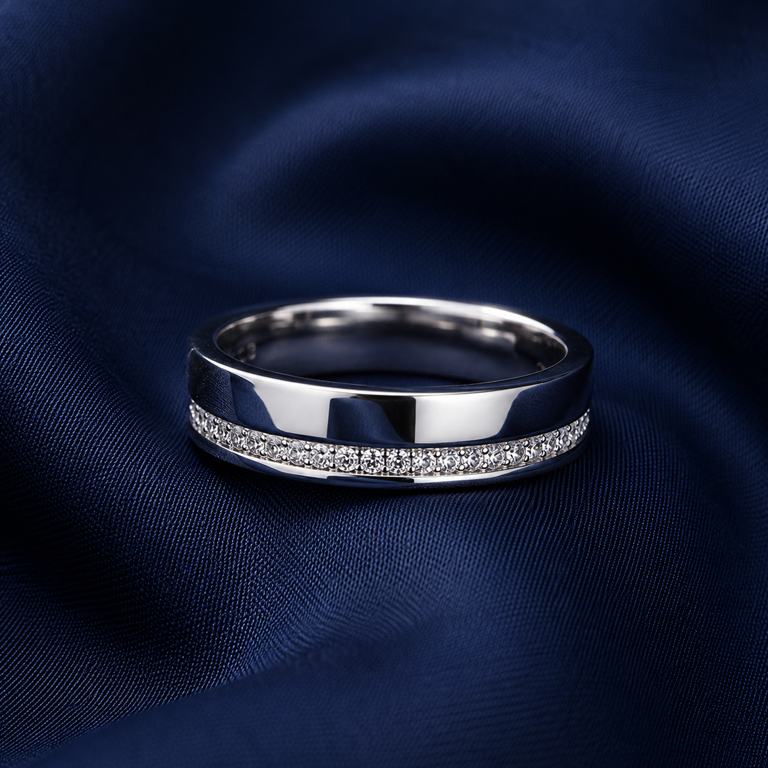 Premium 925 Sterling Silver Black Enamel Edge Band Ring for Men - front view