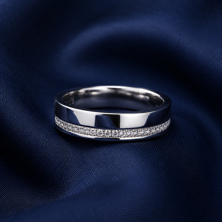 Premium 925 Sterling Silver Black Enamel Edge Band Ring for Men - front view