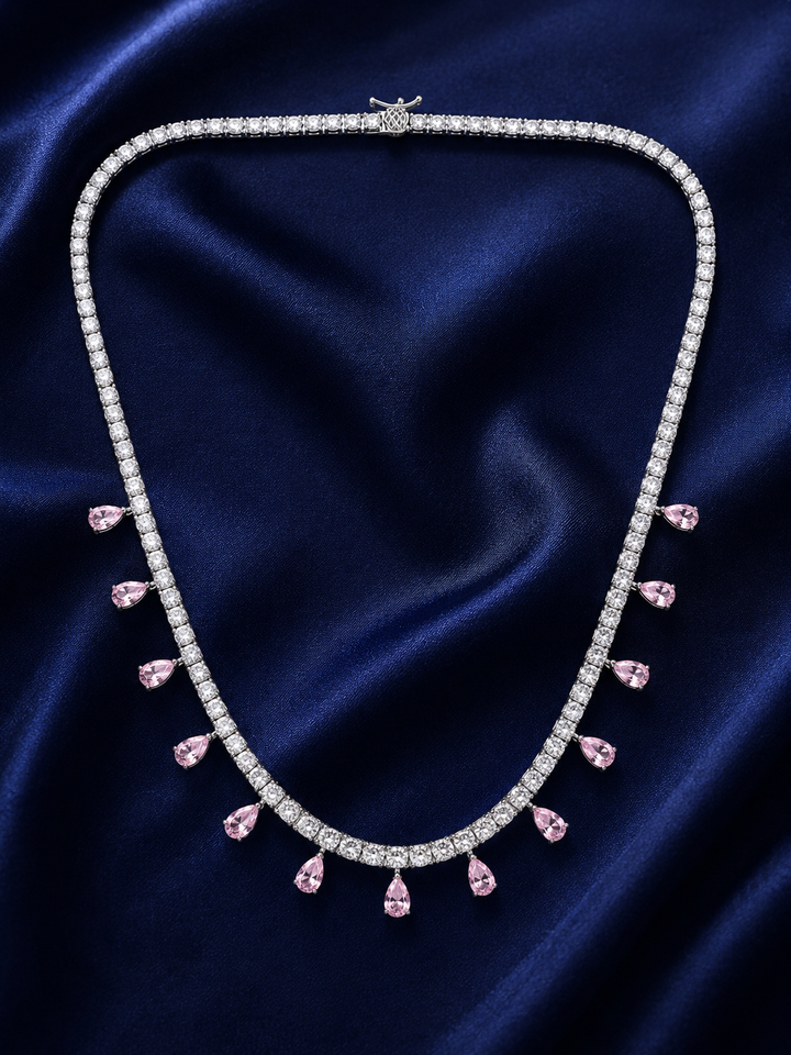 Silver Pink Stone 92.5 Sterling Silver Necklace - image 2