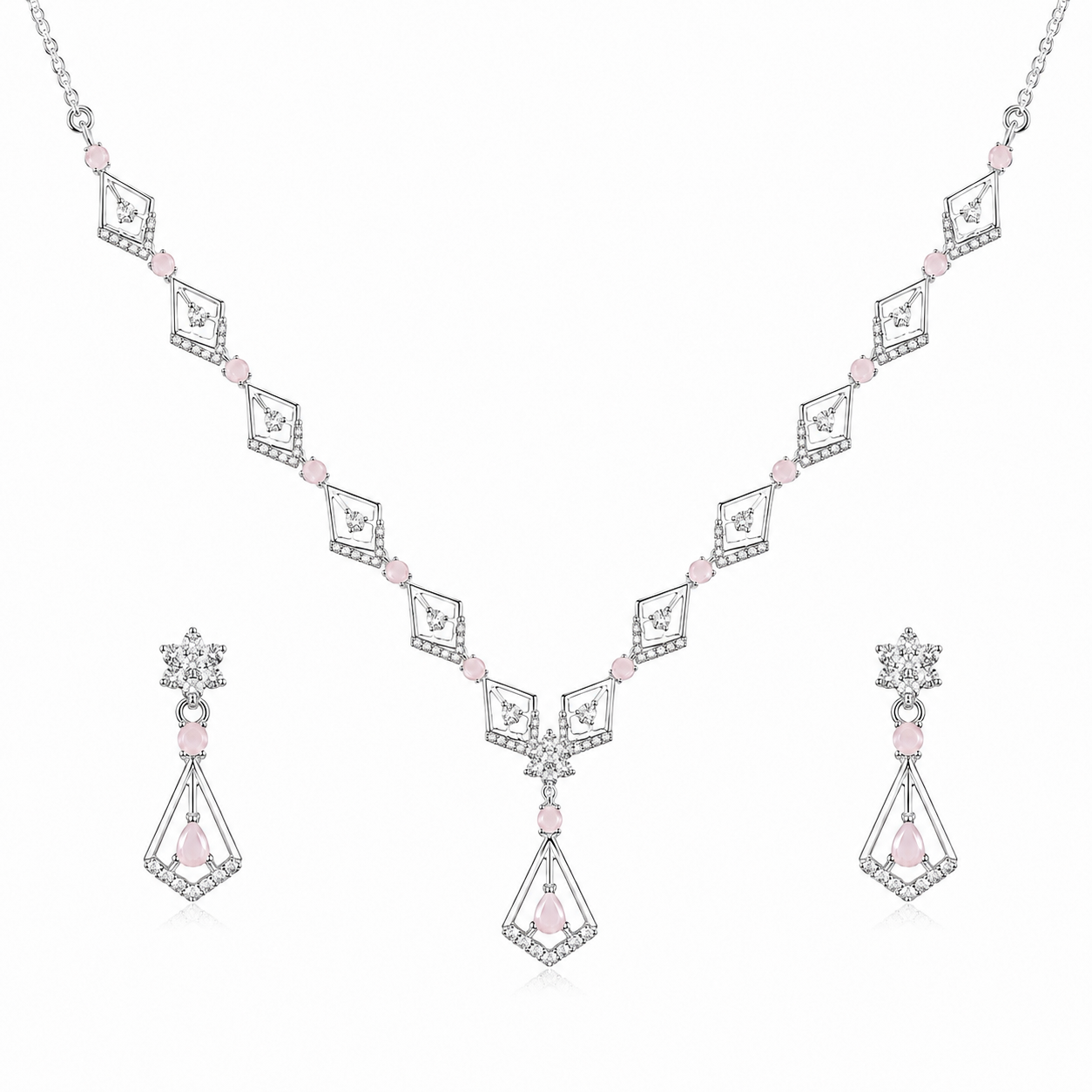 Silver Pink Stone 92.5 Sterling Silver Necklace - image 1
