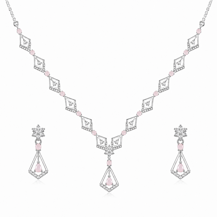 Silver Pink Stone 92.5 Sterling Silver Necklace - image 1