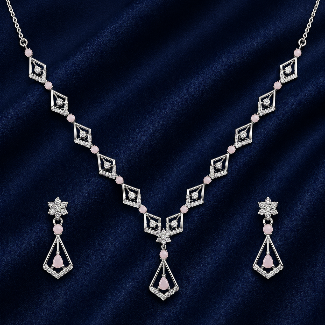 Silver Pink Stone 92.5 Sterling Silver Necklace - image 2