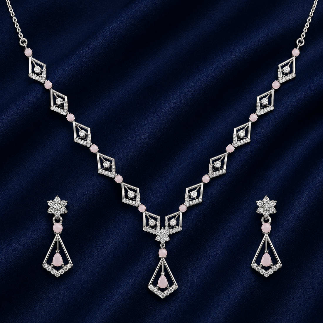 Silver Pink Stone 92.5 Sterling Silver Necklace - image 2
