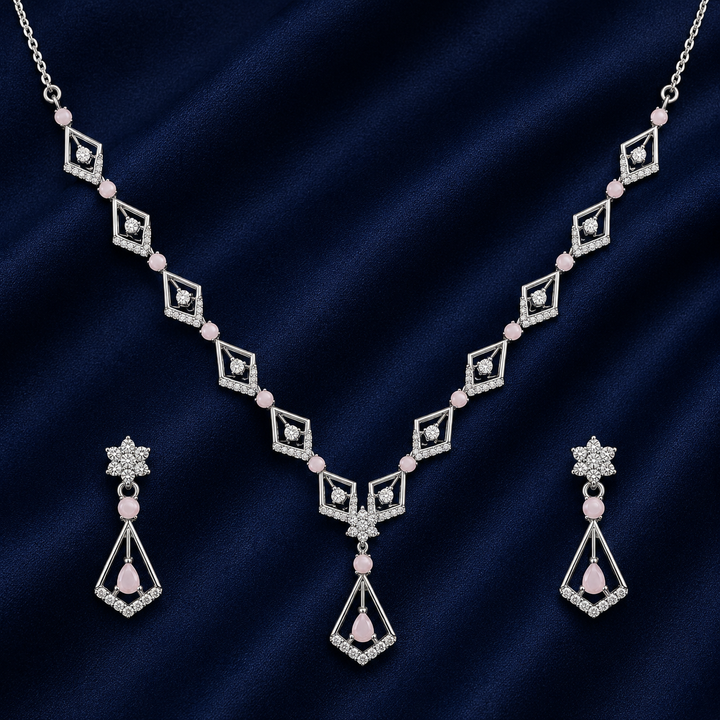 Silver Pink Stone 92.5 Sterling Silver Necklace - image 2