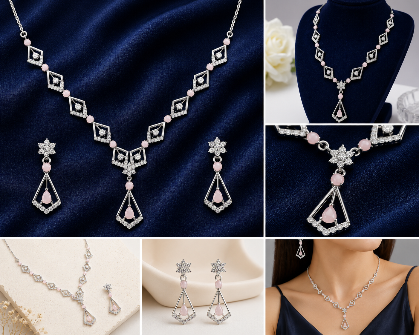 Silver Pink Stone 92.5 Sterling Silver Necklace - image 3